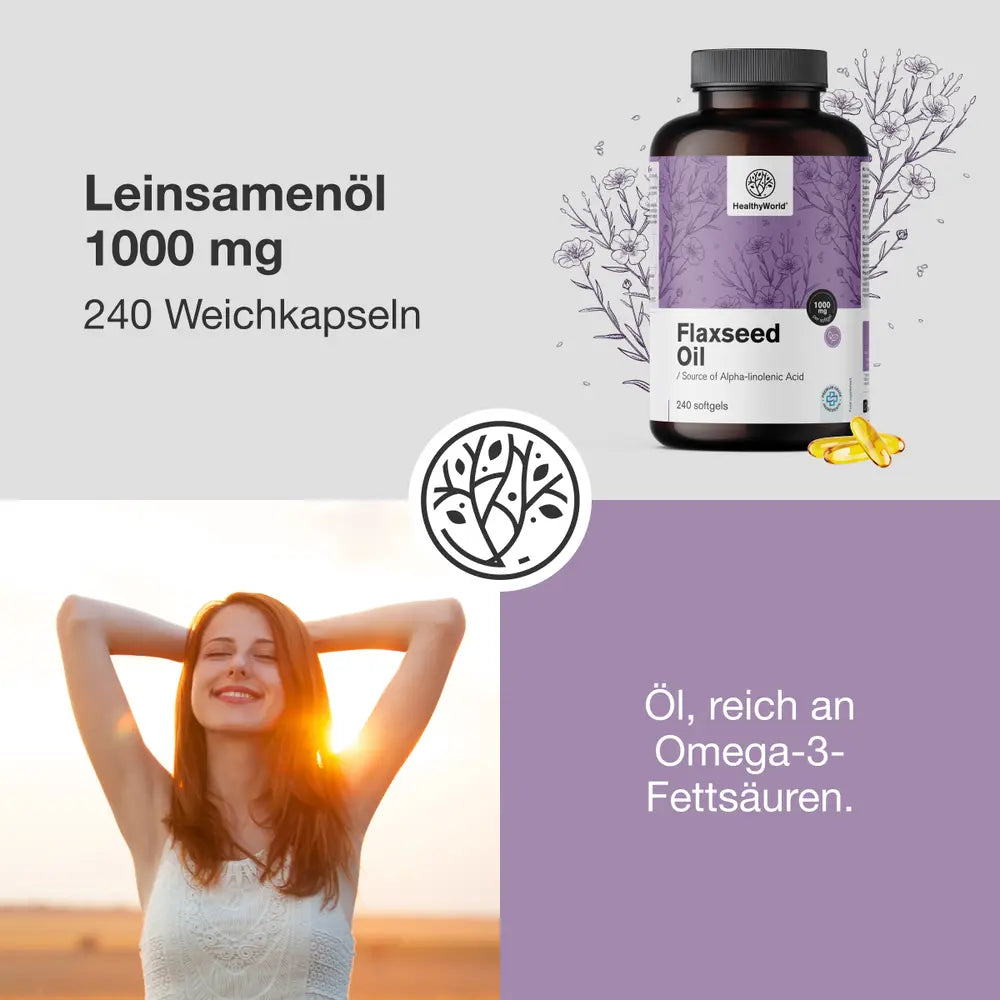 HealthyWorld Leinsamenöl 1000 mg – 240 Weichkapseln