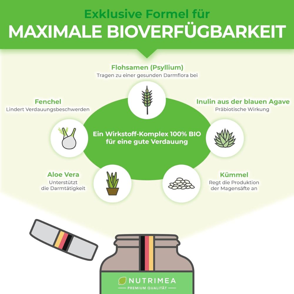 Nutrimea Herbacol Bio · Darmkur mit Flohsamenschalen, Fenchel, Aloe Vera, Kümmel & Inulin · 90 Kapseln – Bild 4