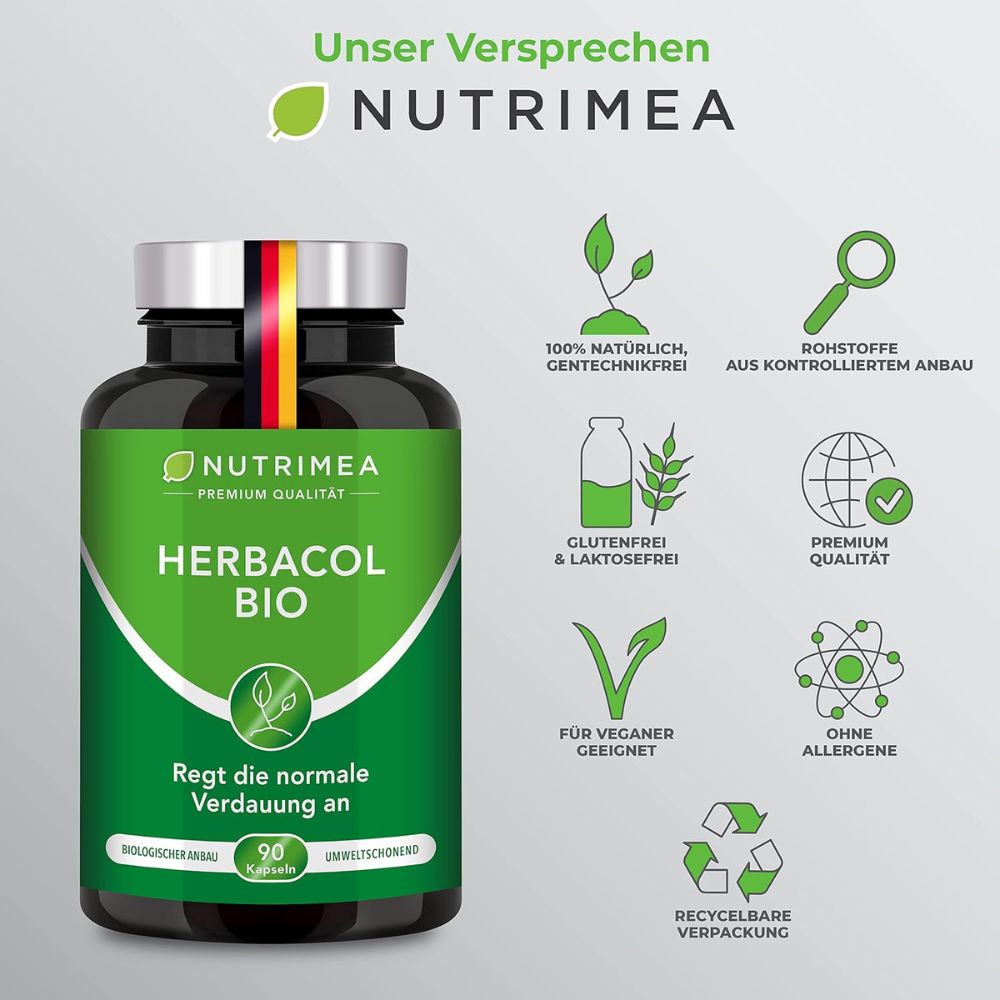 Nutrimea Herbacol Bio · Darmkur mit Flohsamenschalen, Fenchel, Aloe Vera, Kümmel & Inulin · 90 Kapseln – Bild 6