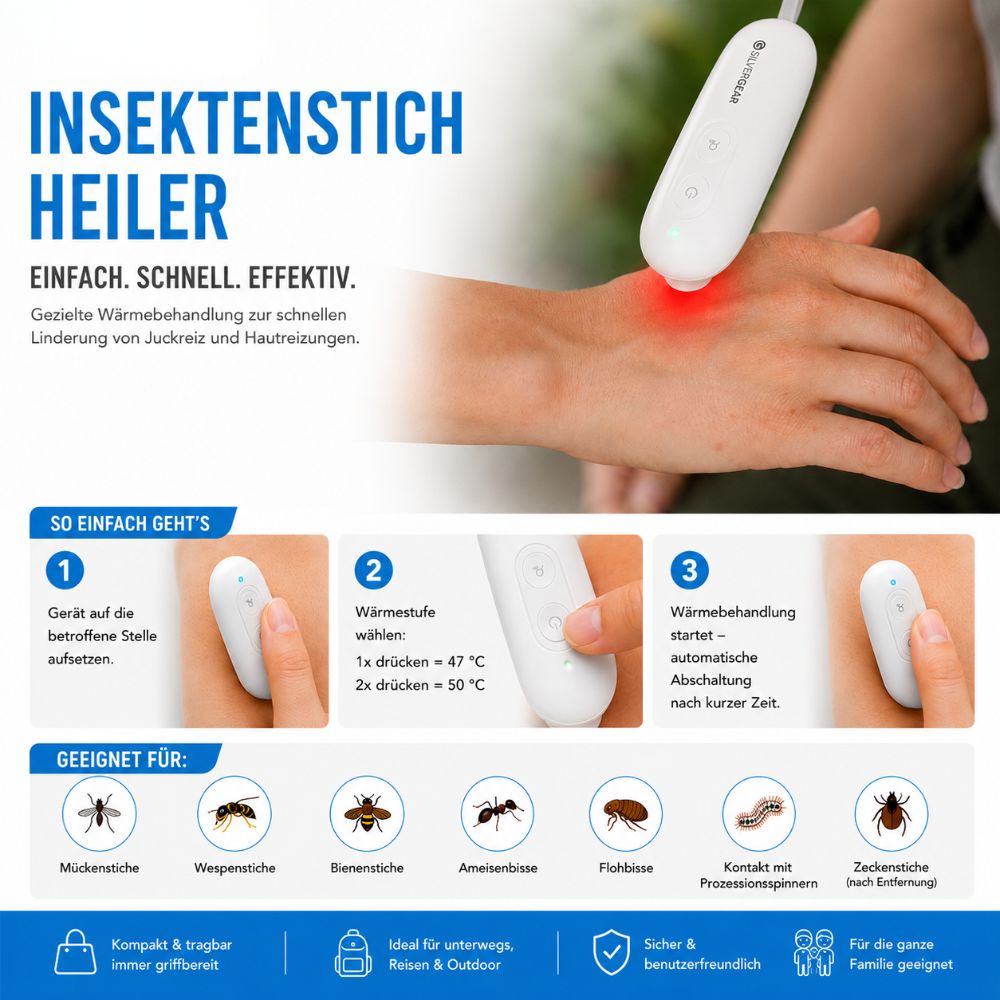 Silvergear | Insektenstichheiler mit Wärmefunktion - Unterstützung bei Juckreiz und Hautreizungen