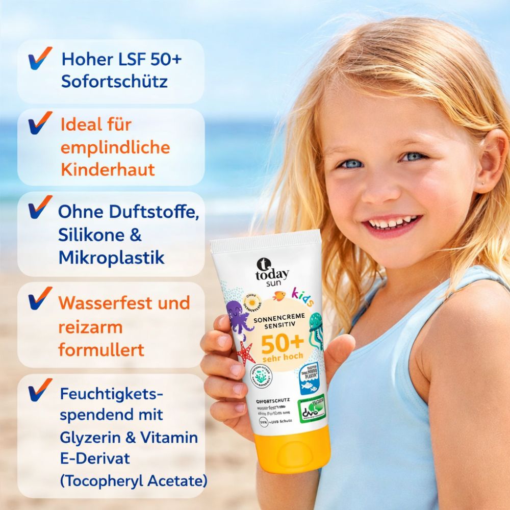 Today Sun Kids Sonnencreme Sensitiv LSF 50+ (150ml) – Bild 2
