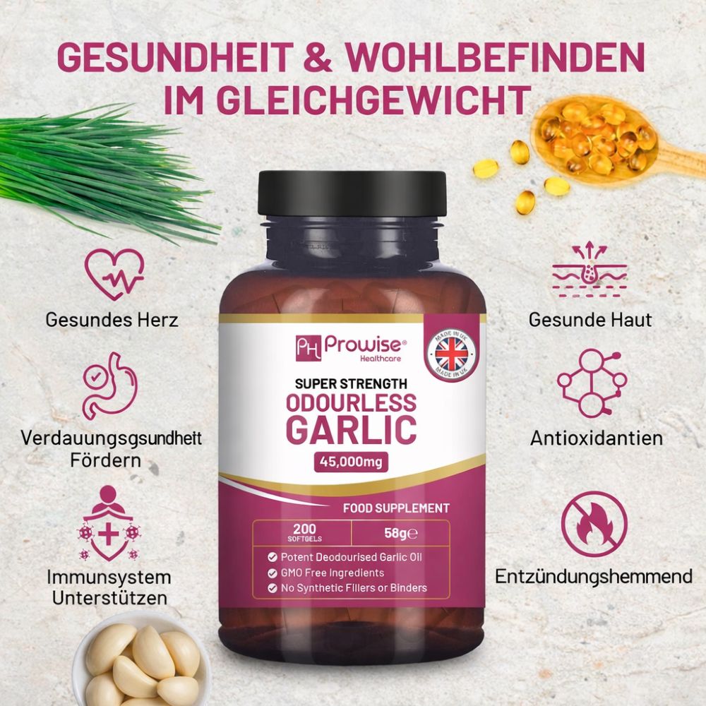 Prowise Healthcare Hochwertige geruchlose Knoblauchkapseln 45.000 mg · 200 Weichkapseln – Bild 3