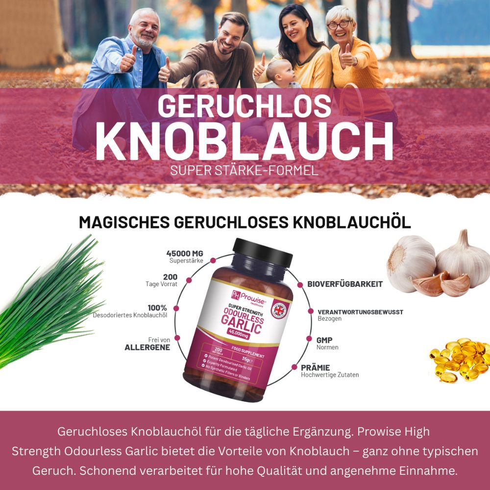 Prowise Healthcare Hochwertige geruchlose Knoblauchkapseln 45.000 mg · 200 Weichkapseln – Bild 2