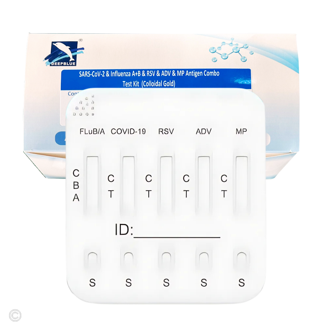 Deepblue 6in1 Profi Antigen Combo Test für COVID-19 (Corona), Grippe A/B, RSV, Adenovirus & Mycoplasma (MP)+ Gratis NANOVIO FFP2 15 Stück Packung