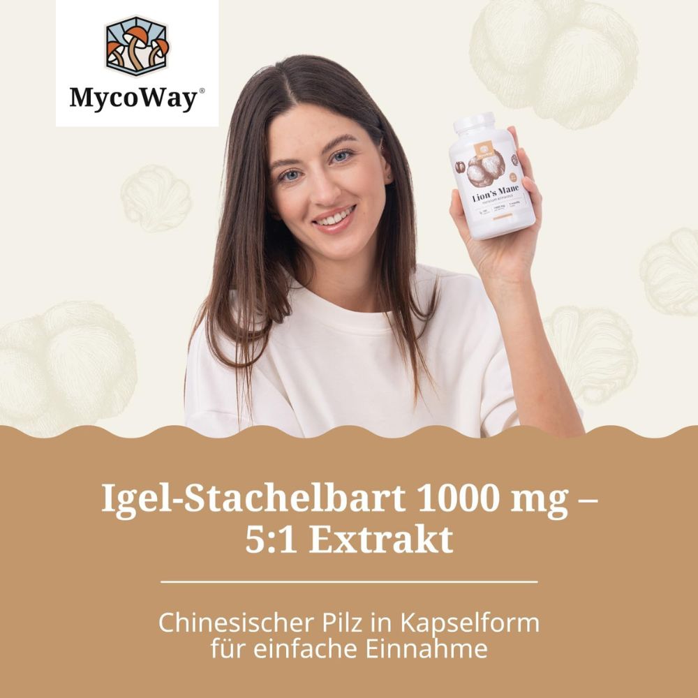 MycoWay Lion's Mane 1000 mg · Extrakt 5:1 · 180 Kapseln – Bild 3