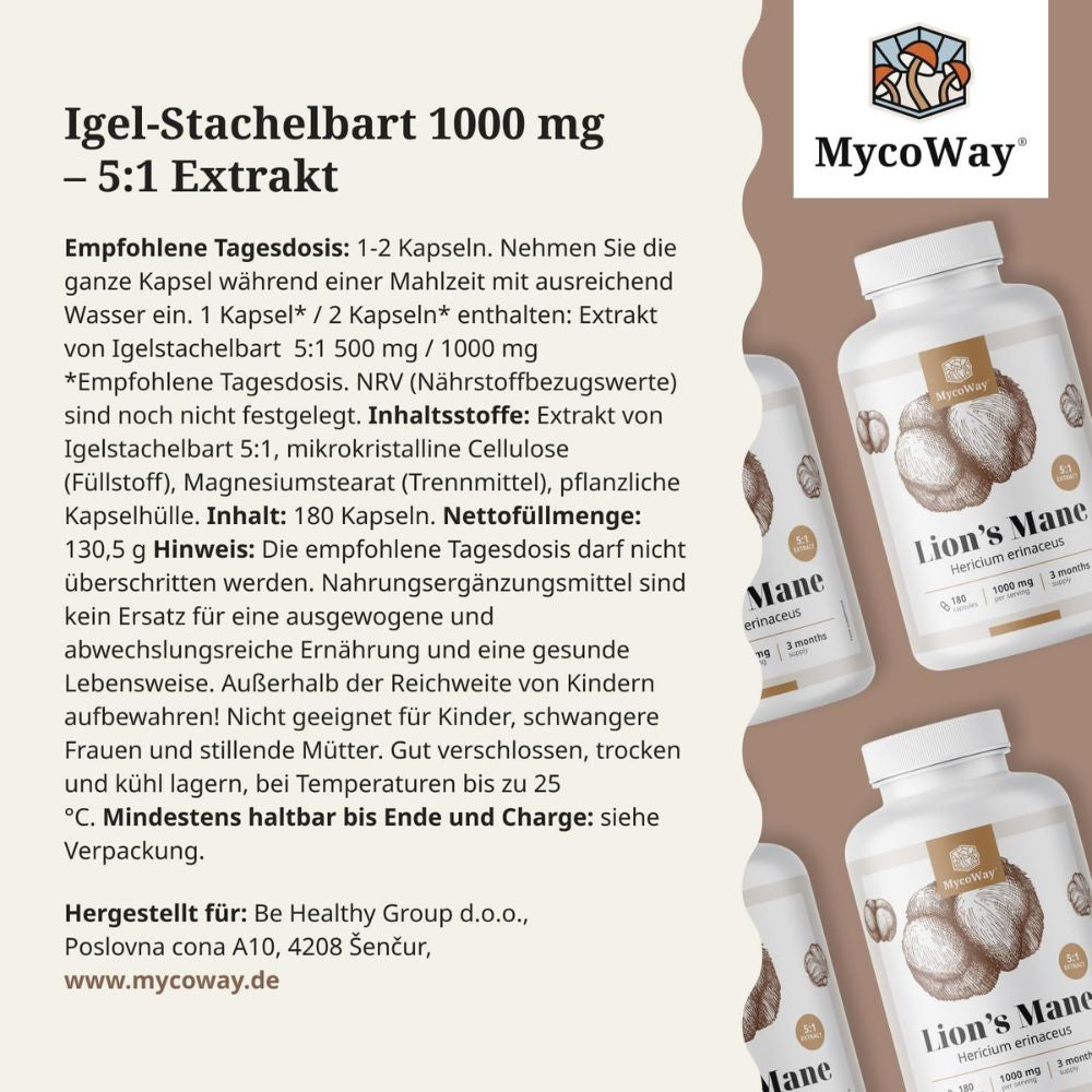 MycoWay Lion's Mane 1000 mg · Extrakt 5:1 · 180 Kapseln – Bild 5