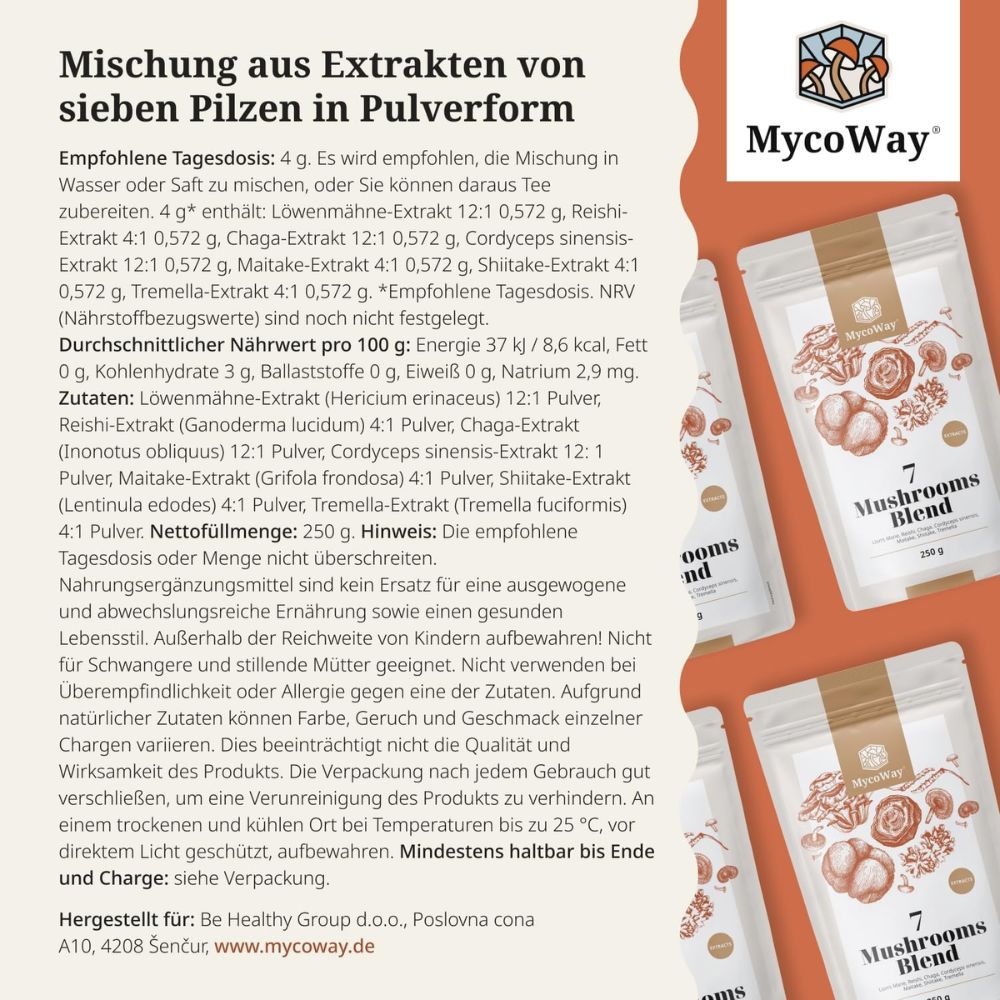 MycoWay Mischung aus sieben Pilzextrakten · 250g Pulver – Bild 5