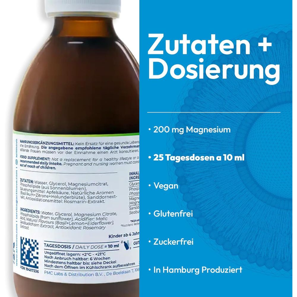 ActiNovo Magnesium Liposomal mit Zitrone-, Basilikum-, Holundergeschmack · 250ml – Bild 2