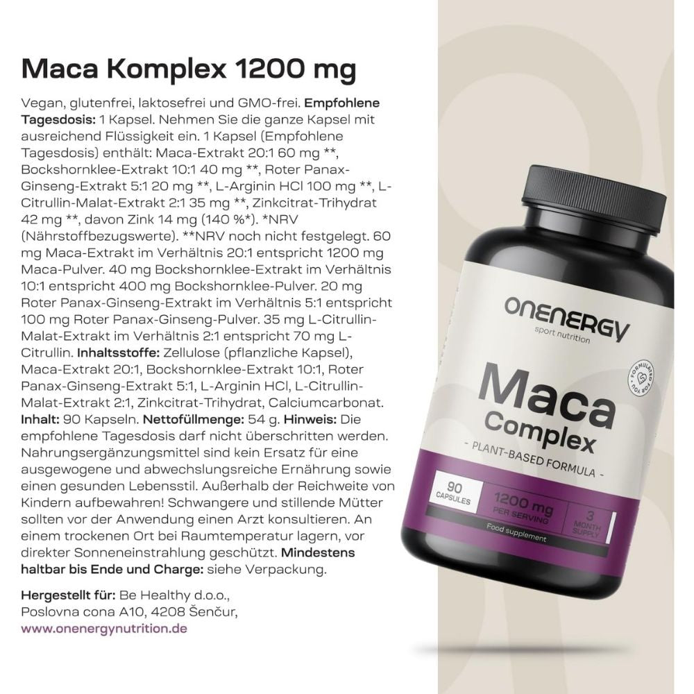 OnEnergy Maca Komplex 1200 mg Für Energie, Ausdauer und sexuelle Vitalität · 90 Kapseln – Bild 6
