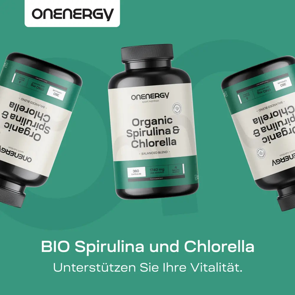 OnEnergy | BIO Spirulina & Chlorella - Widerstandsfähigkeit, Entgiftung und Stoffwechsel – 360 Kapseln
