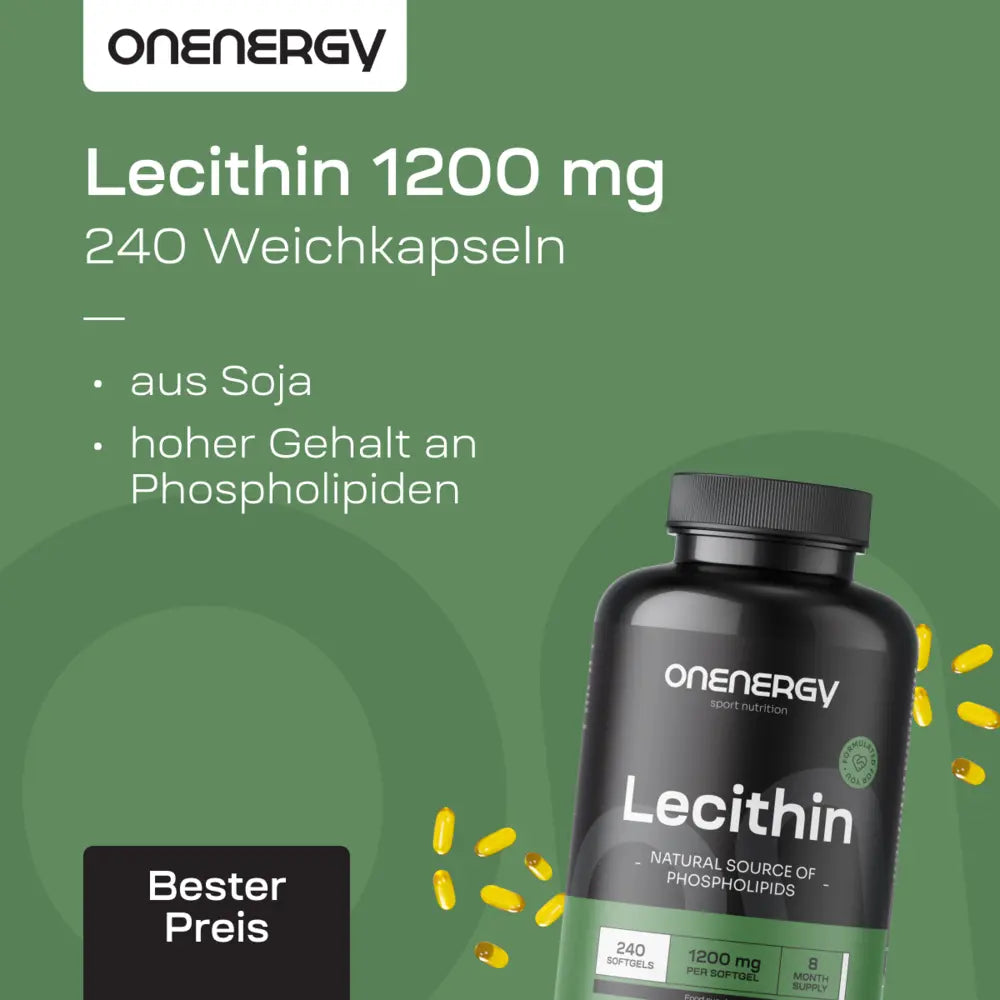 OnEnergy | Lecithin 1200 mg zur Unterstützung des Fettstoffwechsels – 240 Weichkapseln