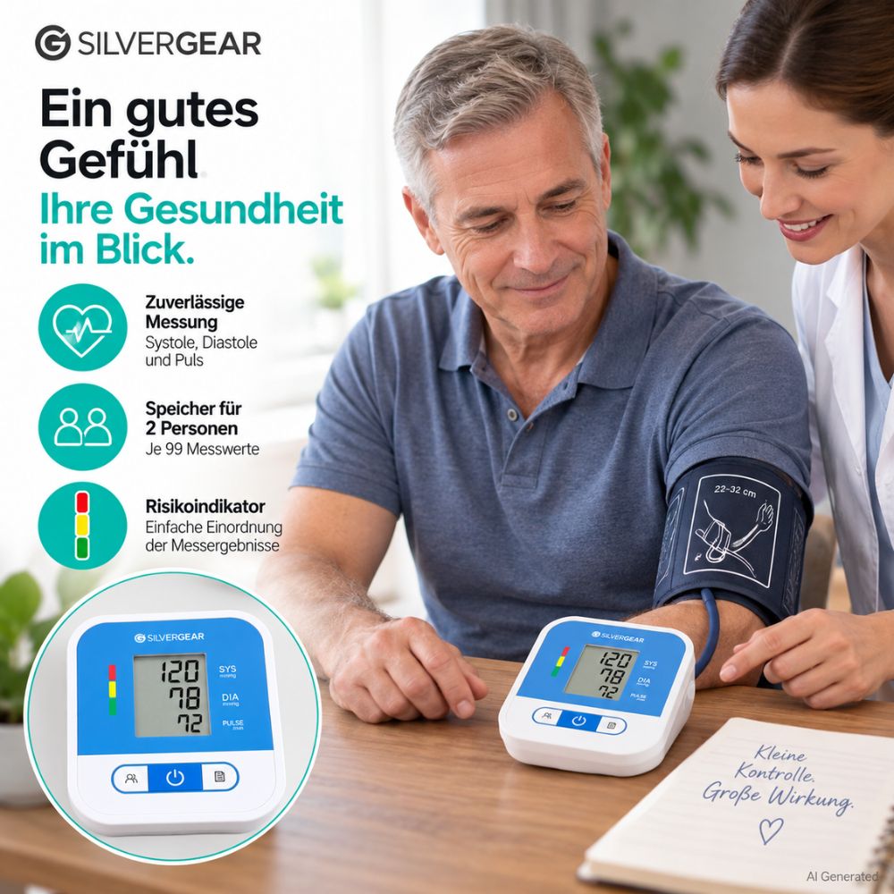 Silvergear | Oberarm-Blutdruckmessgerät mit LCD-Display