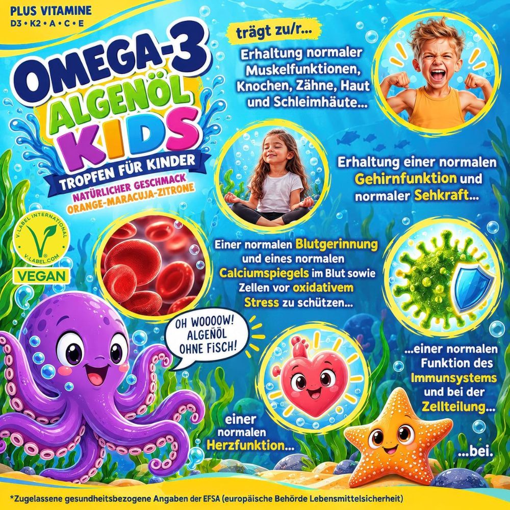 NatureCraft | KIDS Multivitamin Tropfen + Omega-3 – DHA & EPA + Vitamin D3, K2, A, C & E – 20 ml - NEUHEIT