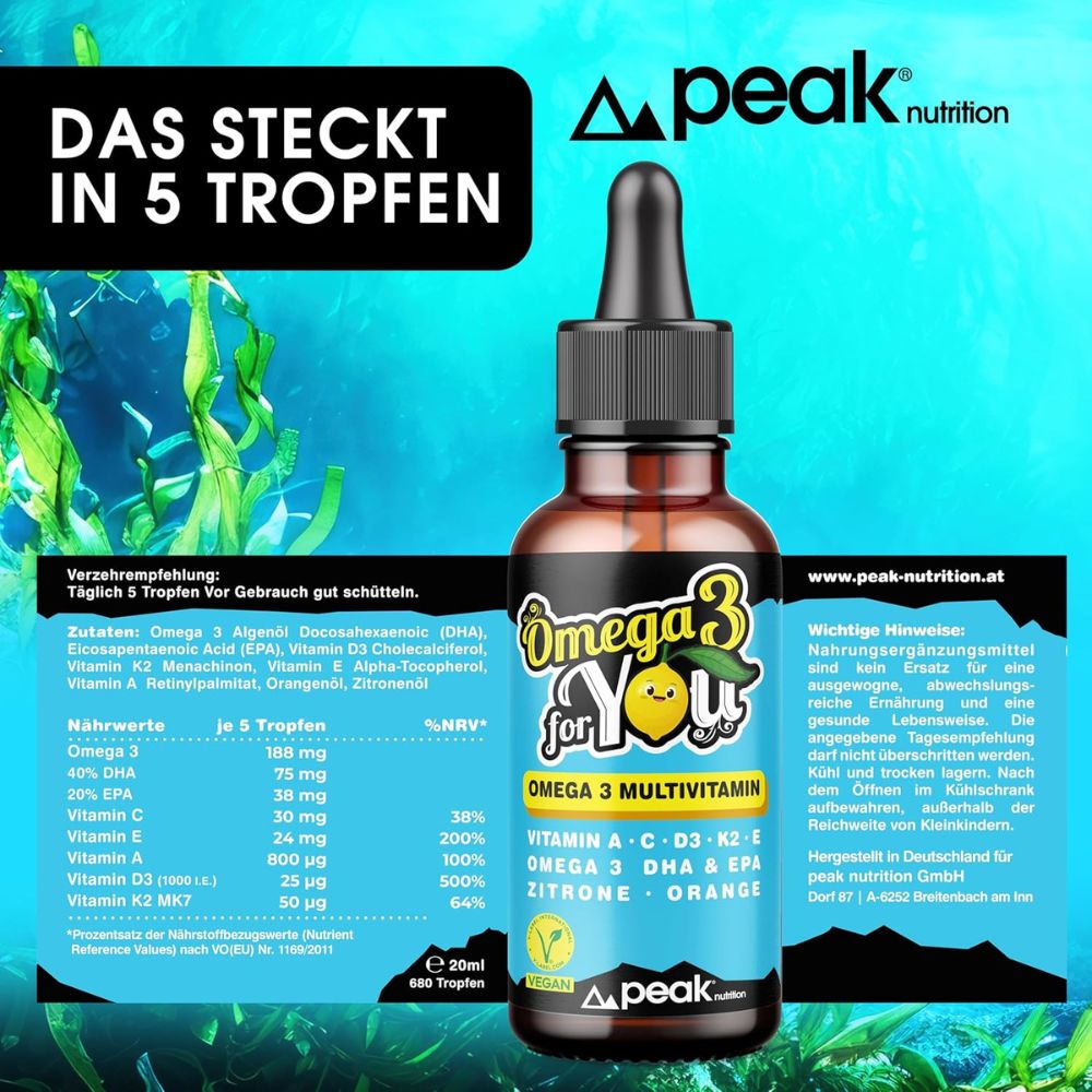 peak nutrition Omega 3 for YOU · Multivitamin Tropfen für Erwachsene mit DHA + EPA · 20 ml – Bild 4