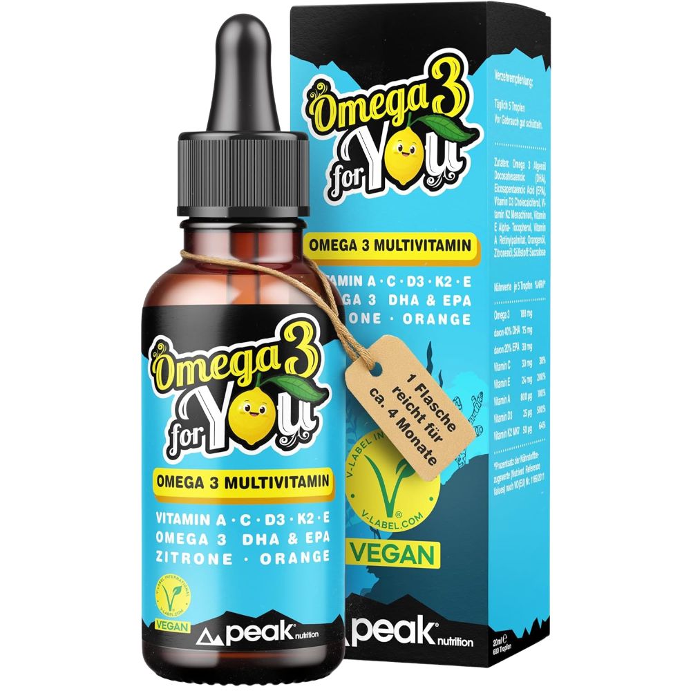 peak nutrition Omega 3 for YOU · Multivitamin Tropfen für Erwachsene mit DHA + EPA · 20 ml
