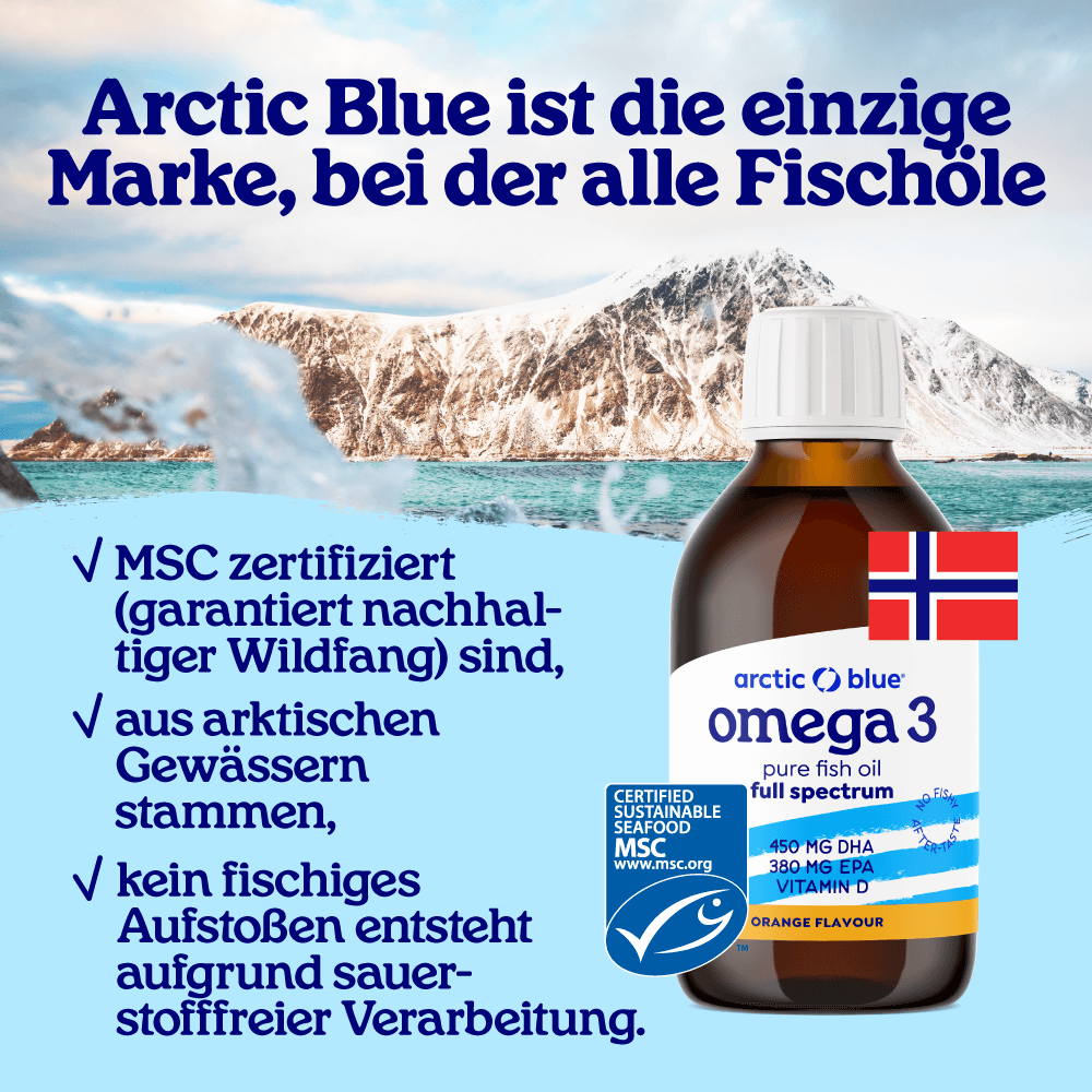 Arctic Blue Omega 3 DHA- und EPA-Fischöl mit Vitamin D3 (Orangengeschmack) · MSC · 250 ml – Bild 2