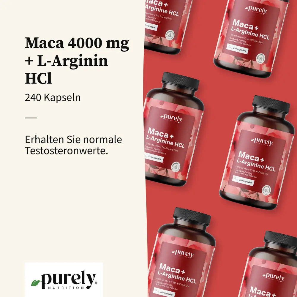 Purely Maca 4000 mg + L-arginin HCl für Sexualität und Fruchtbarkeit · 240 Kapseln – Bild 3