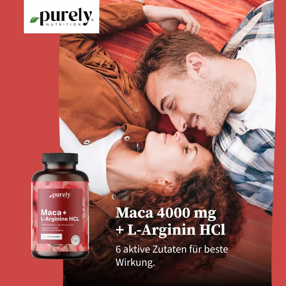 Purely Maca 4000 mg + L-arginin HCl für Sexualität und Fruchtbarkeit · 240 Kapseln – Bild 2