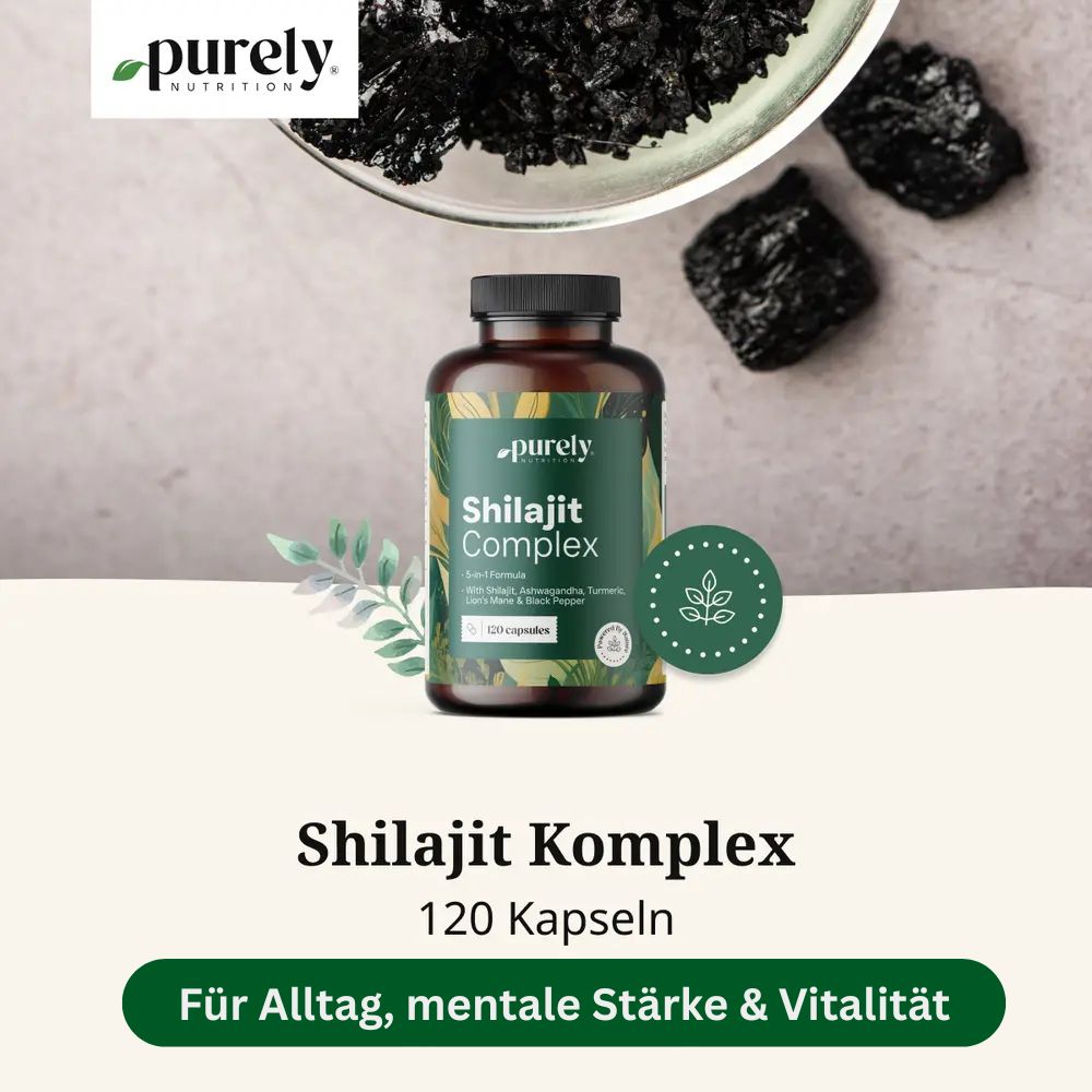 Purely Shilajit Komplex mit Ashwagandha, Kurkuma und Löwenmähne · 120 Kapseln – Bild 4