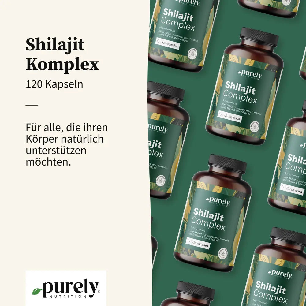 Purely Shilajit Komplex mit Ashwagandha, Kurkuma und Löwenmähne · 120 Kapseln – Bild 3