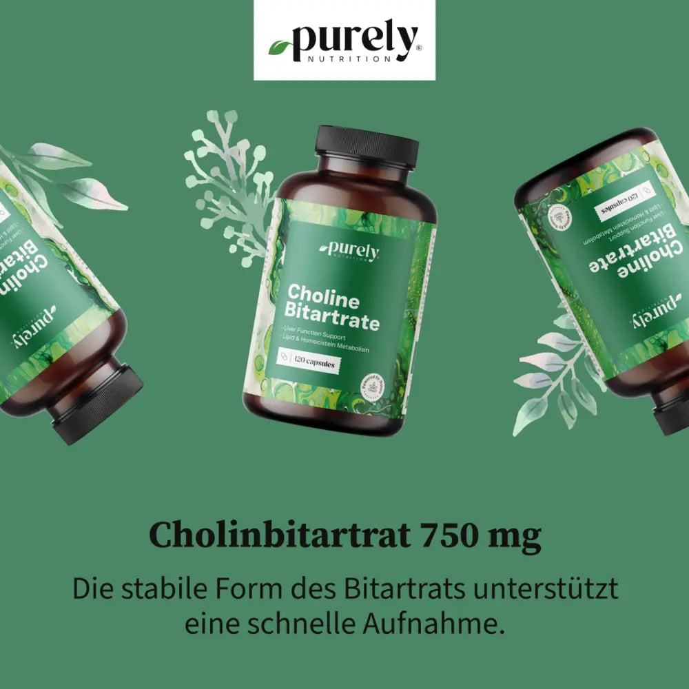 Purely | Cholinbitartrat 750 mg für Leber- & Fettstoffwechsel - 120 Kapseln