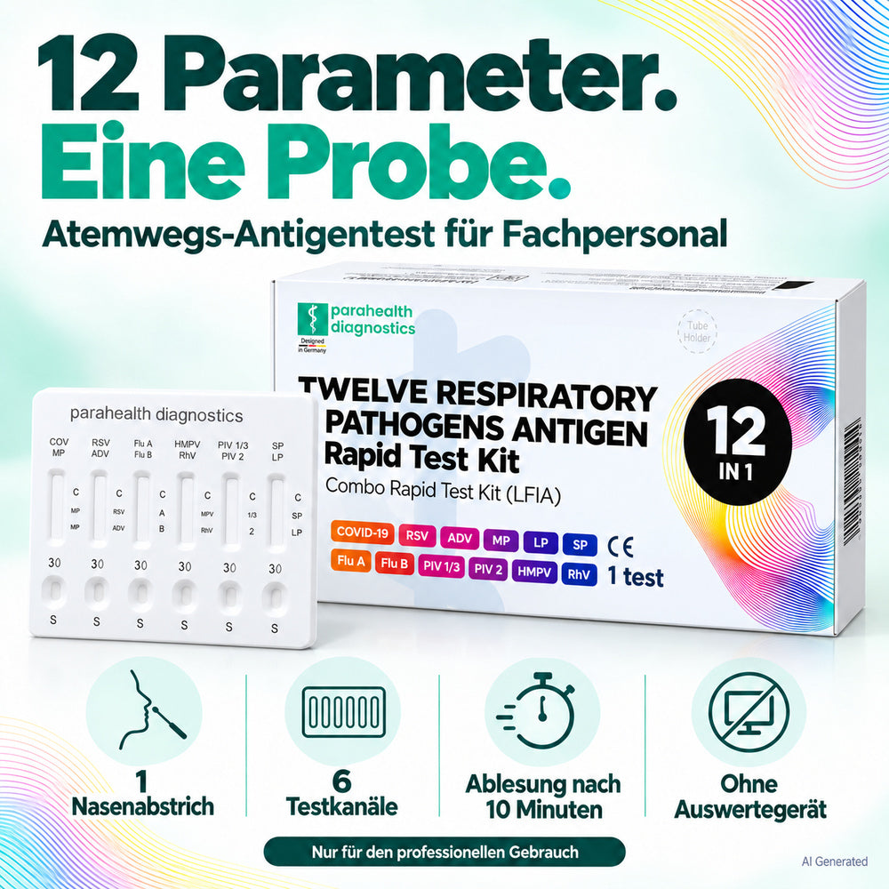 parahealth diagnostics 12-in-1 Atemwegs-Schnelltest + Gratis Nanovio FFP2 Maske
