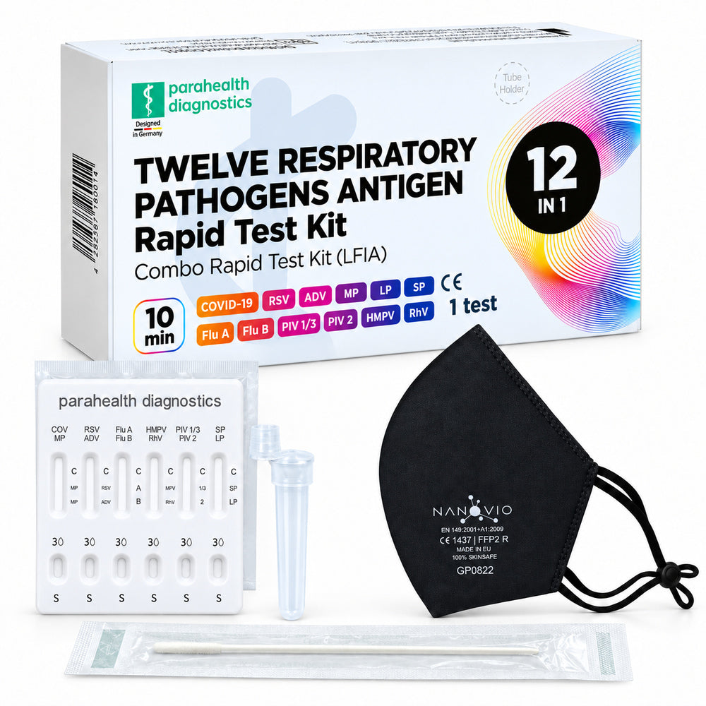 parahealth diagnostics 12-in-1 Atemwegs-Schnelltest + Gratis Nanovio FFP2 Maske