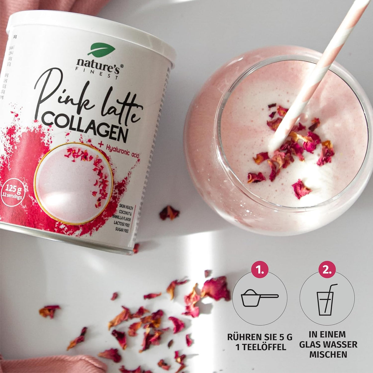 Nature's Finest PINK LATTE Kollagen mit Hyaluronsäure und Ashwagandha – Bild 5