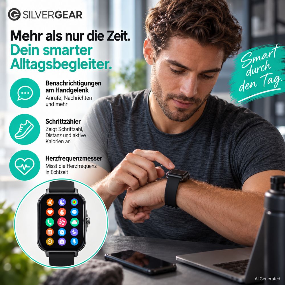 Silvergear Sports Smartwatch – 1,83" Fitness- & Aktivitätstracker mit Herzfrequenz, SpO₂ und Schlaftracking