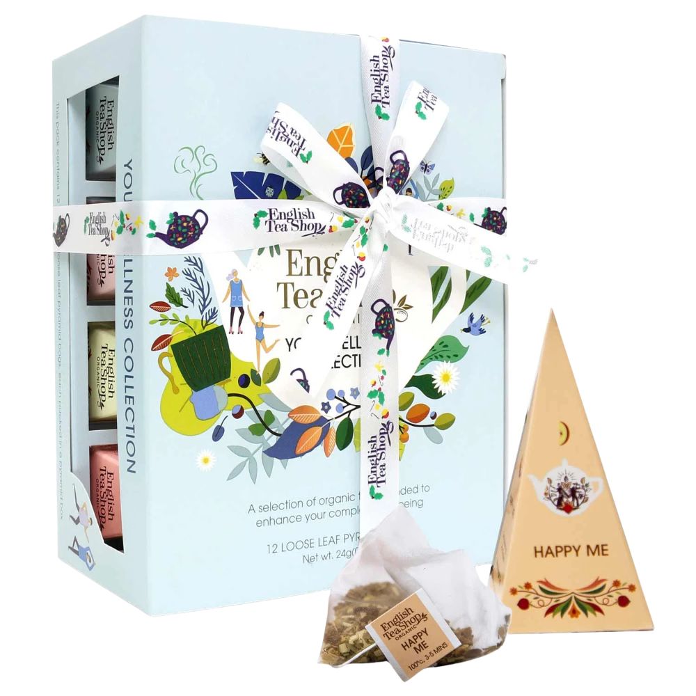 English Tea Shop Teegeschenk mit Schleife "Wellness Tee Kollektion" · 12 Pyramiden-Beutel