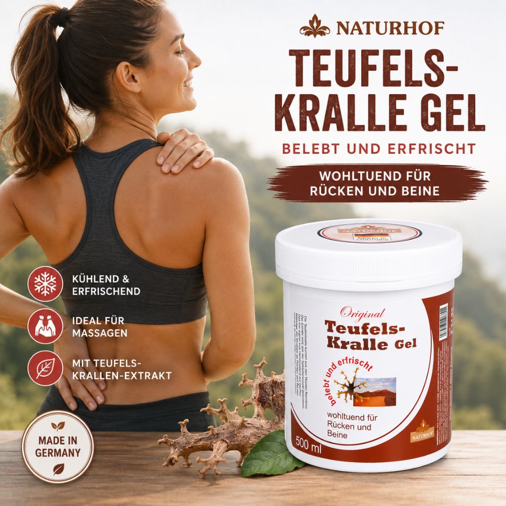 Naturhof Teufelskralle Gel · Kühlendes Massagegel für Muskeln, Rücken und Beine · 500ml – Bild 2