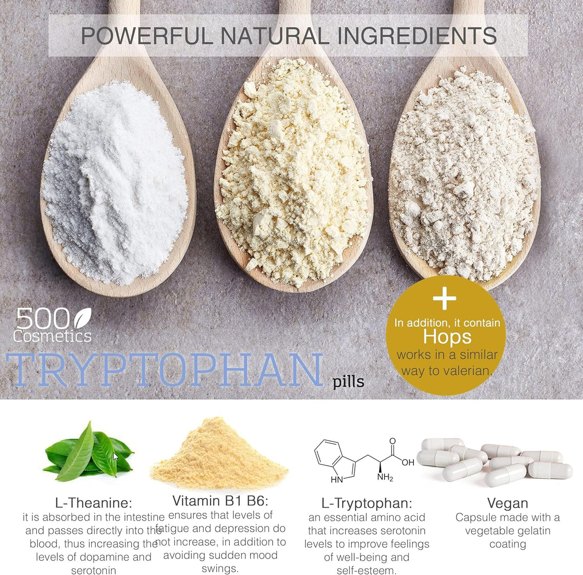 500Cosmetics Tryptophan · zur Entspannung & Kontrolle von Angstzuständen – Bild 4