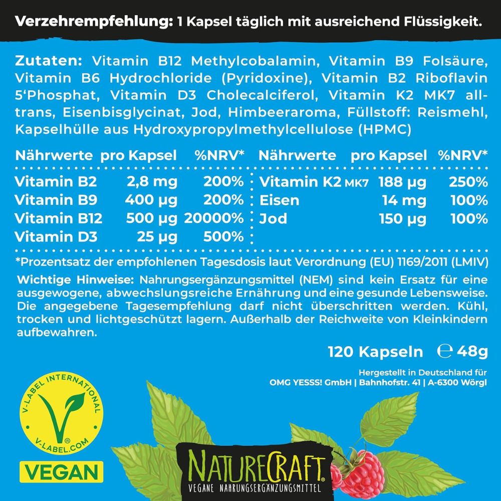 NatureCraft Vegan Basics Vitamin-Komplex · 120 Kapseln – Bild 3