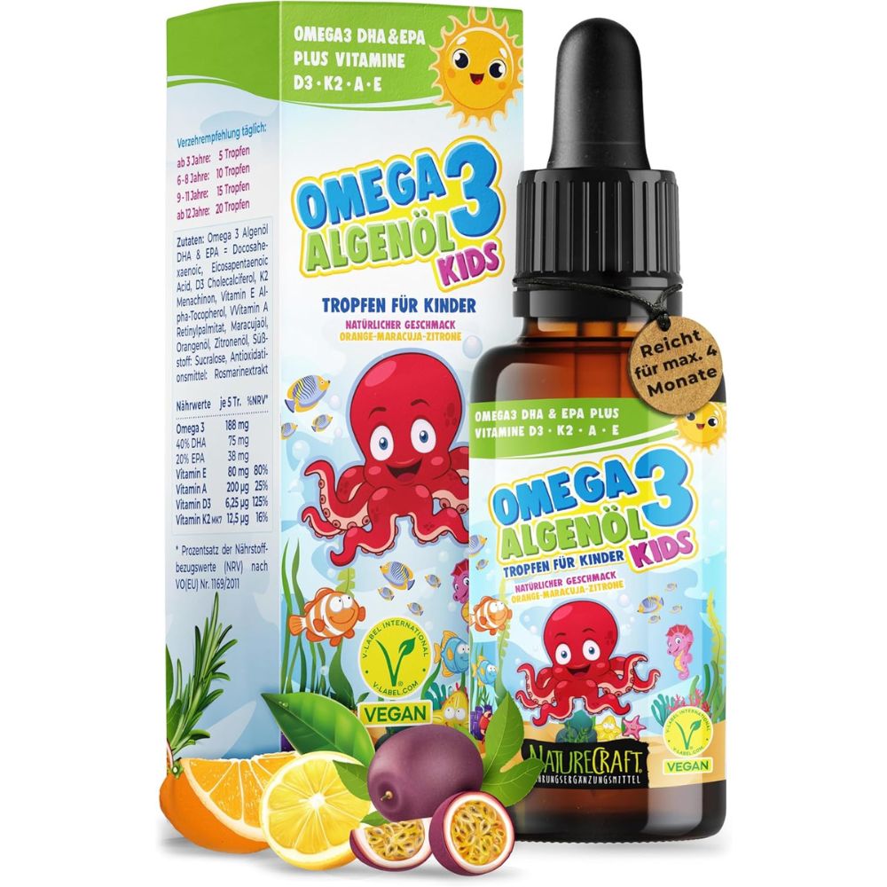 NatureCraft Vegan Algenöl Omega 3 Tropfen KIDS · 20 ml