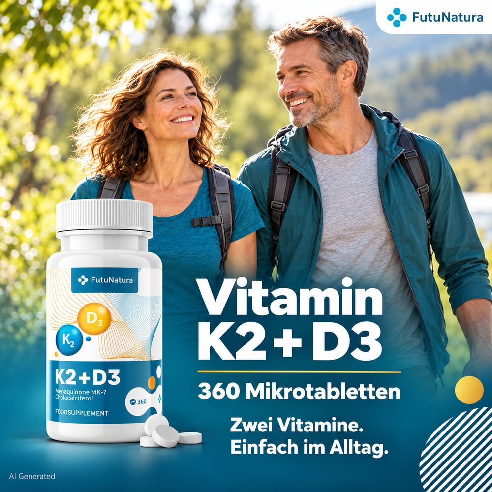 FutuNatura | Vitamin K2 + D3 für gesunde Knochen - 360 Mikrotabletten