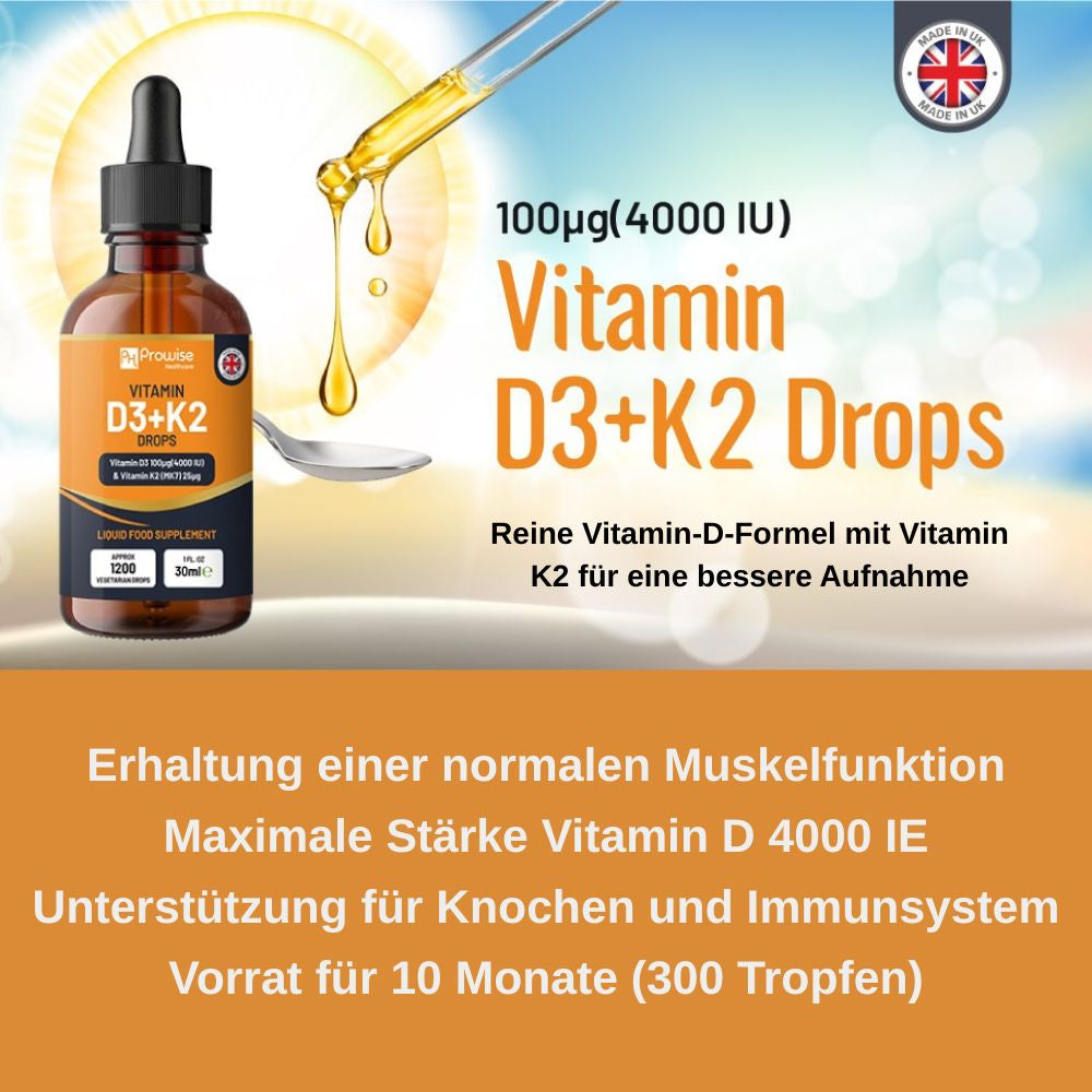 Prowise Healthcare Vitamin D3 4000 IE + K2 MK7 25 µg Tropfen · 30ml – Bild 3