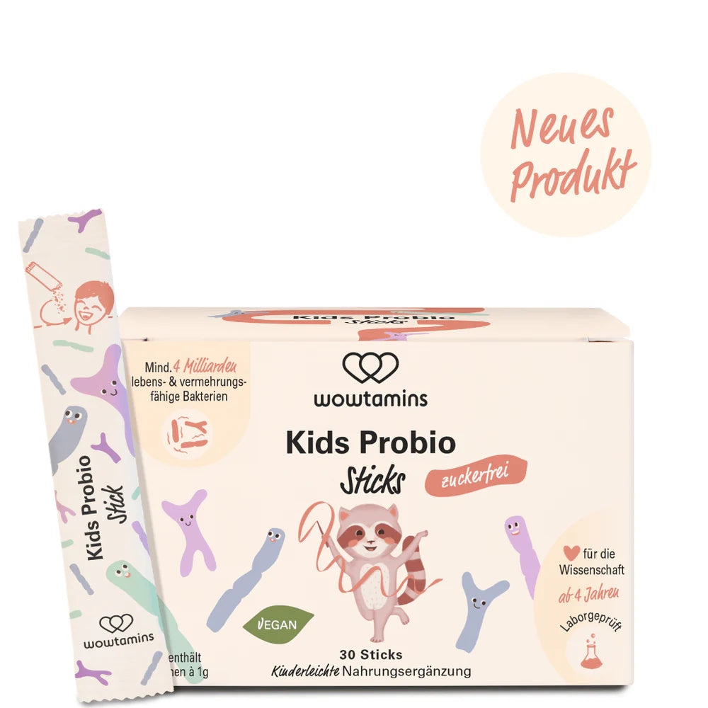 WOWTAMINS Kids Probio mit 9 Bakterienstämmen · 30 zuckerfreie Sticks