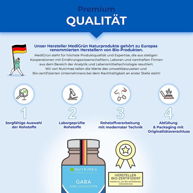 Nutrimea GABA Pur 750mg · Reine Pulver Kapseln Hochdosiert · OHNE Zusätze & Vegan – Bild 6