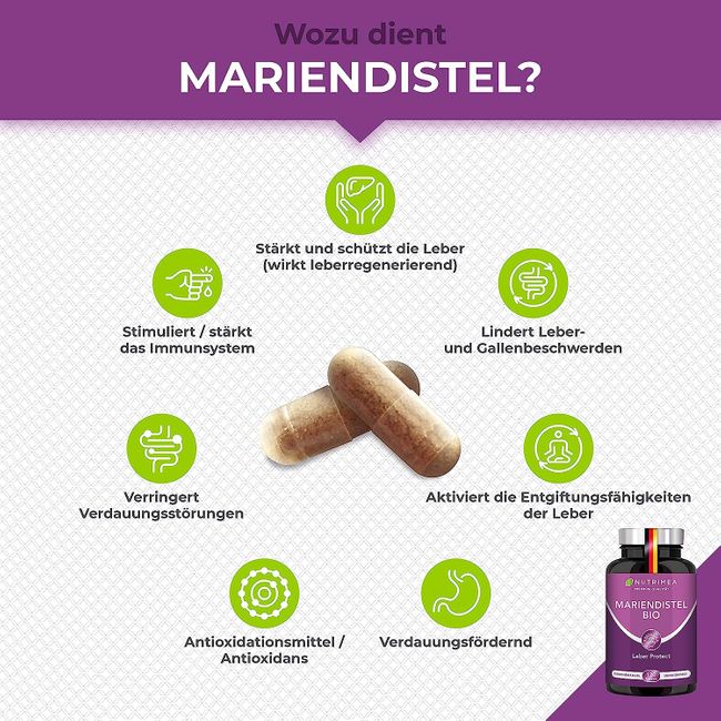Nutrimea Mariendistel BIO · Natürlich Leber & Körper entgiften · Reines Mariendistel-Extrakt – Bild 2