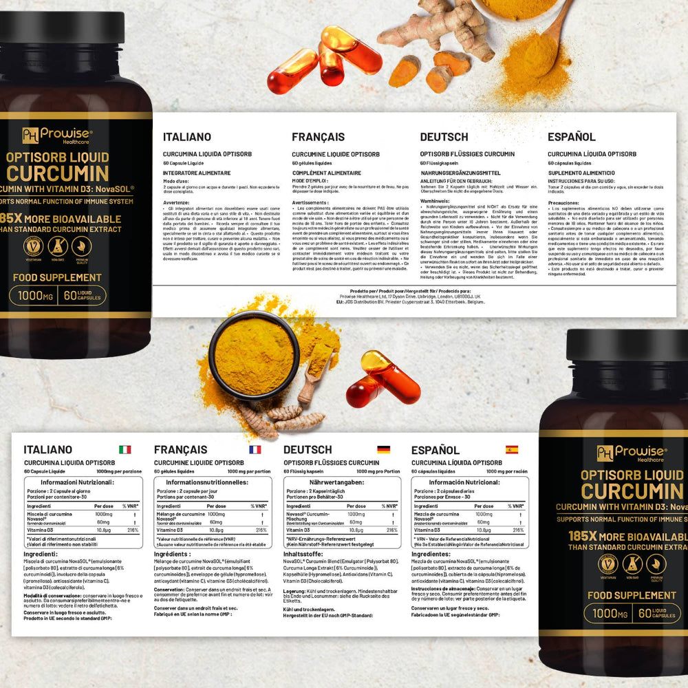 Prowise Healthcare Optisorb flüssiges Curcumin mit Vitamin D · 60 Kapseln – Bild 5