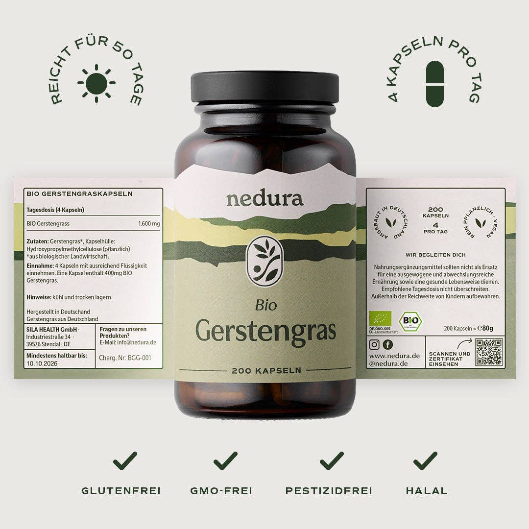 Nedura BIO Gerstengras - 200 Kapseln