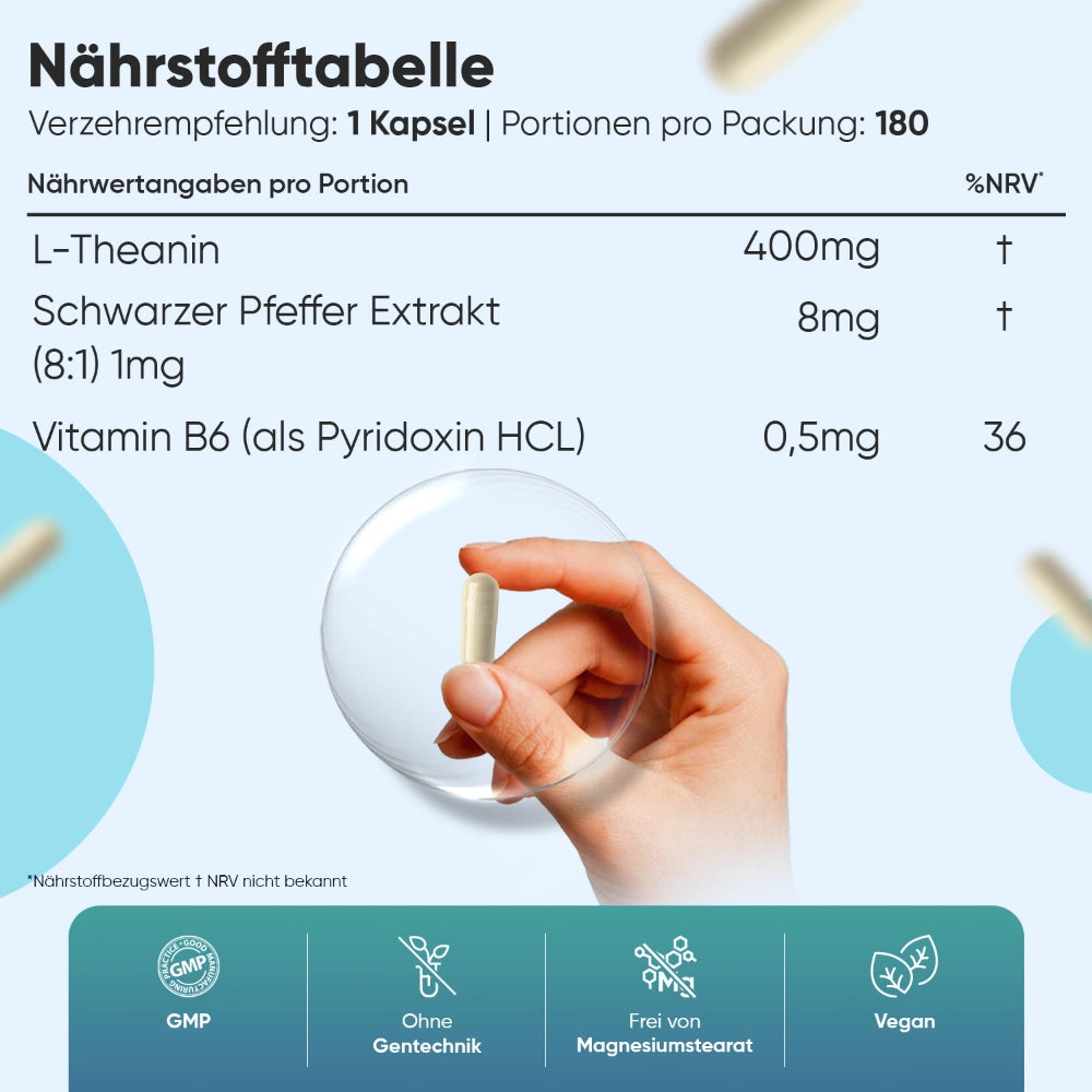 WeightWorld L-Theanin Kapseln mit schwarzem Pfeffer und Vitamin B6 · 180 Kapseln – Bild 6