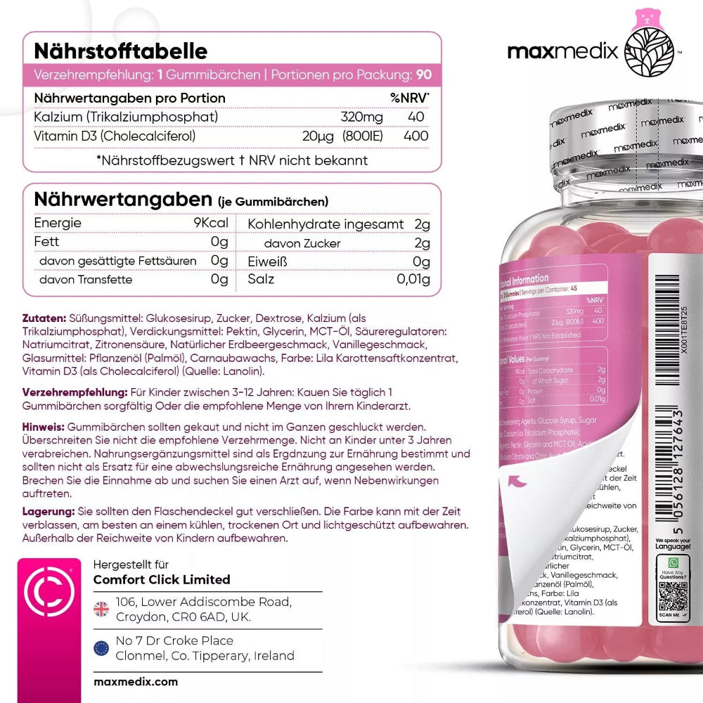 maxmedix Kalcium & Vitamin D3 Gummibärchen für Kinder · 90 Stück – Bild 5
