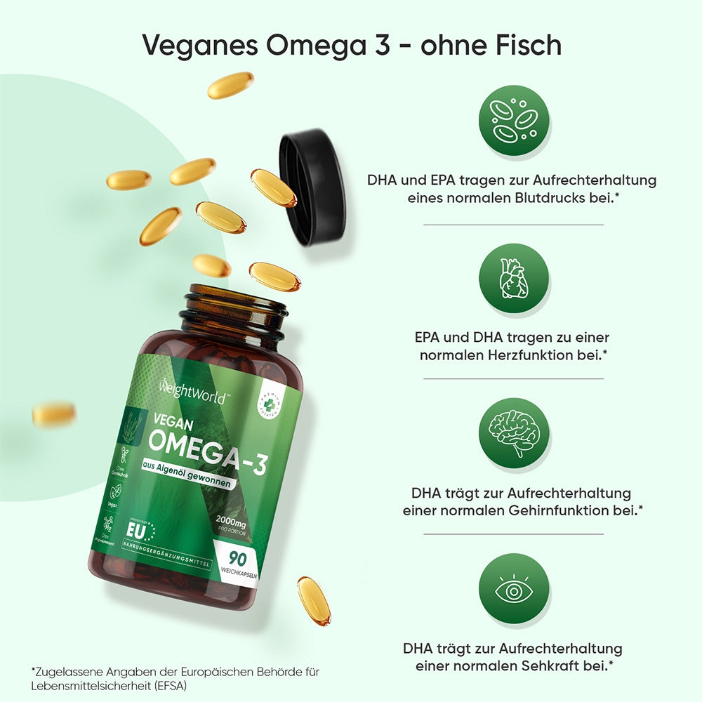 WeightWorld Vegane Omega-3 · 1000 mg für Herz, Gehirn und Augen · 90 Weichkapseln – Bild 3
