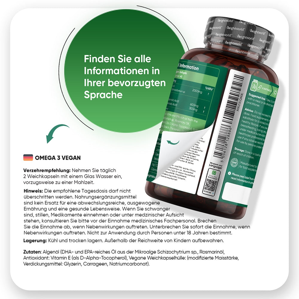 WeightWorld Vegane Omega-3 · 1000 mg für Herz, Gehirn und Augen · 90 Weichkapseln – Bild 5