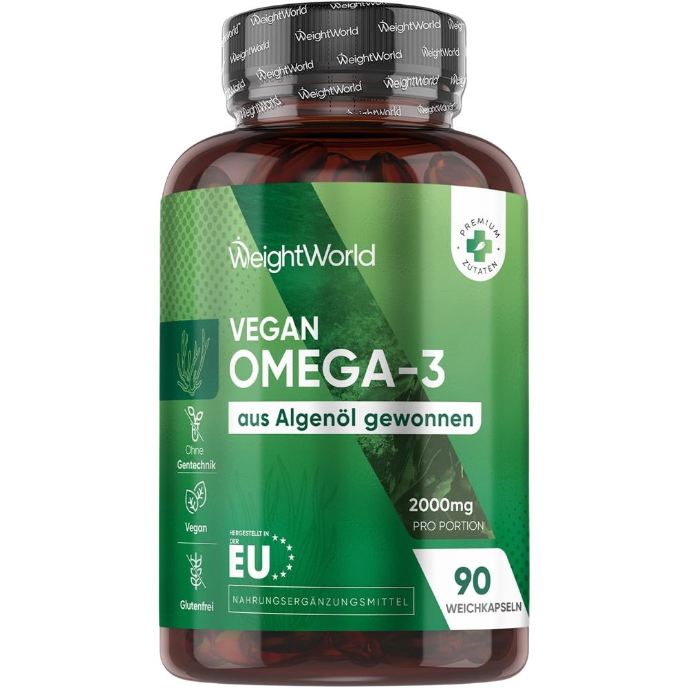 WeightWorld Vegane Omega-3 · 1000 mg für Herz, Gehirn und Augen · 90 Weichkapseln
