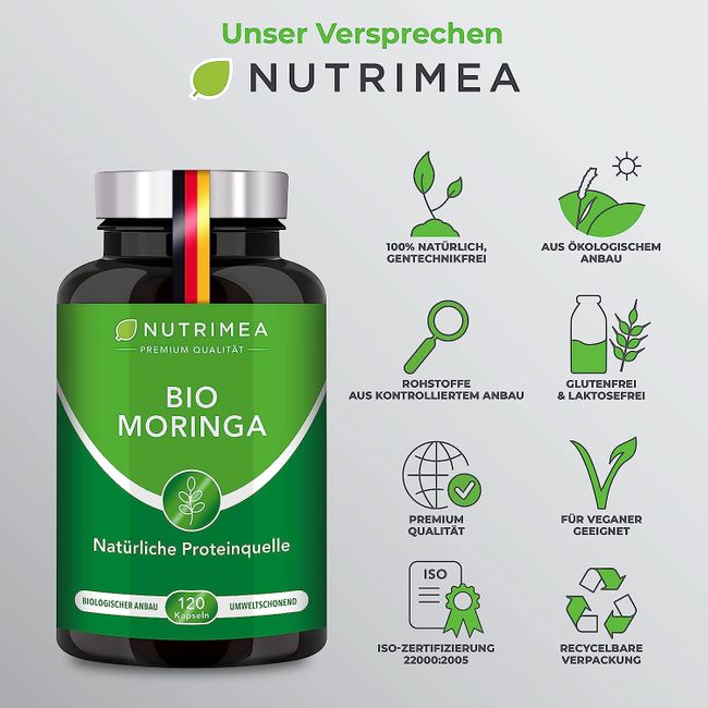 Nutrimea MORINGA Oleifera Kapseln · BIO Zertifiziert OHNE Zusätze SUPERFOOD 100% VEGAN – Bild 5