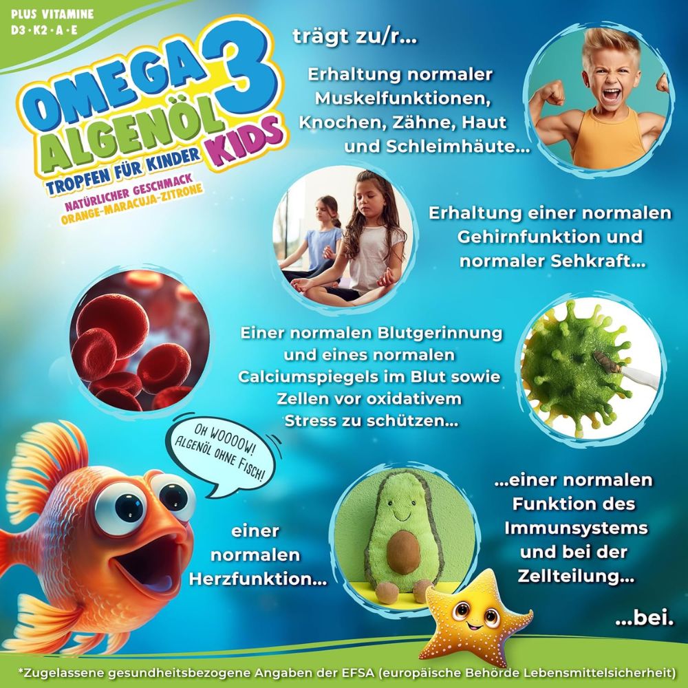 NatureCraft Omega-3 Duo-Set · Algenöl Tropfen Kids + Vegan Algenöl Plus -2x20 ml – Bild 3
