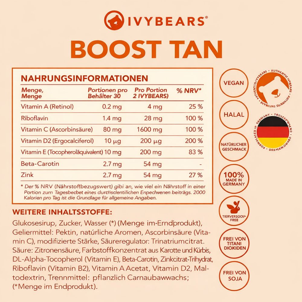 IvyBears | Boost Tan - Gummibärchen für eine natürliche Sommerbräune