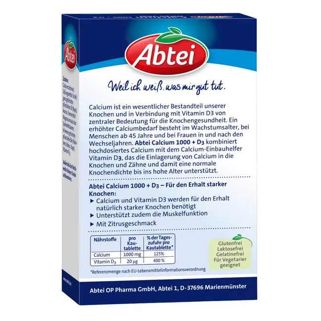 Abtei Calcium 1000 + Vitamin D3 · 30 Vital Kautabletten – Bild 2